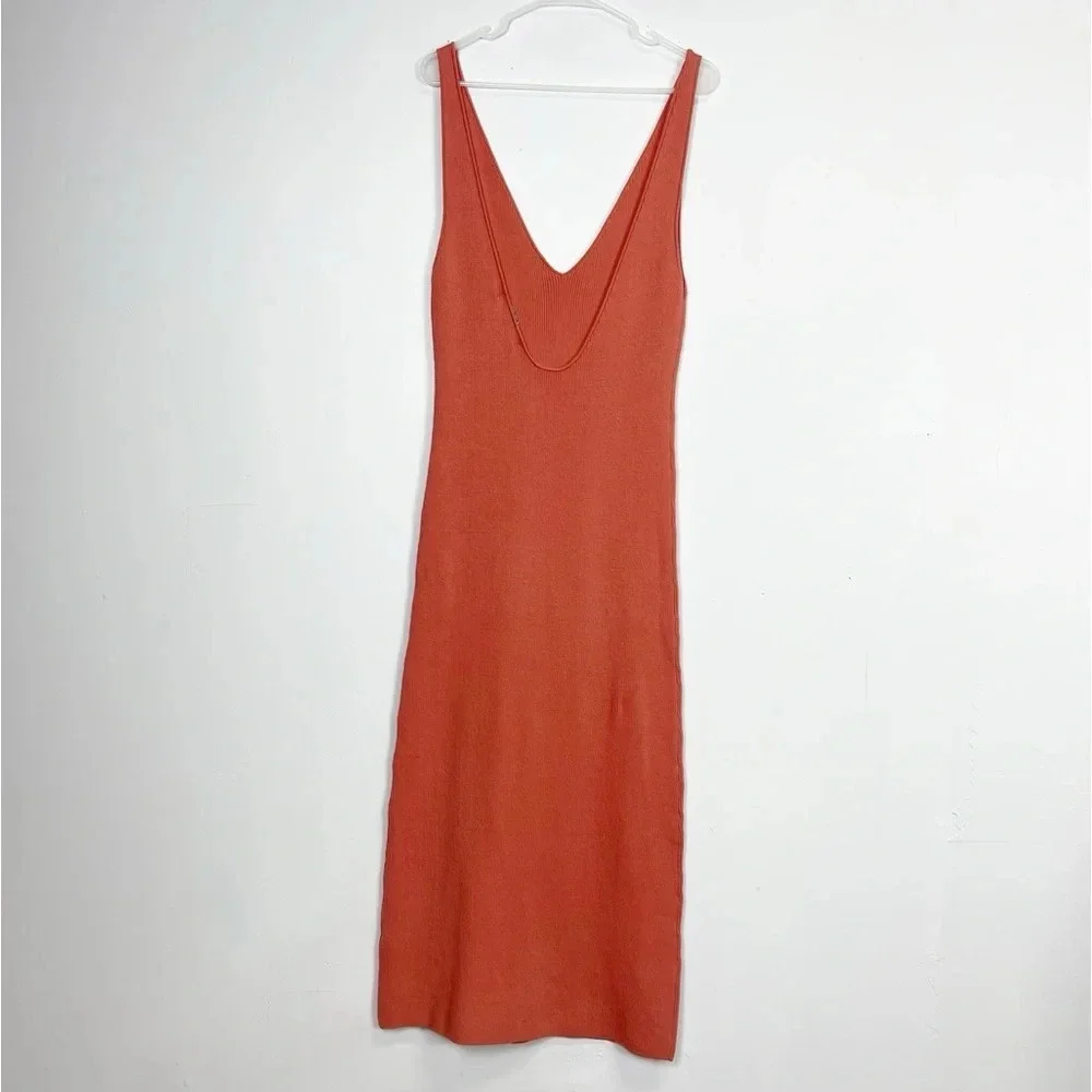 Free People Beach Daniela Midi Dress Womens Large Faded Coral Ribbed Knit